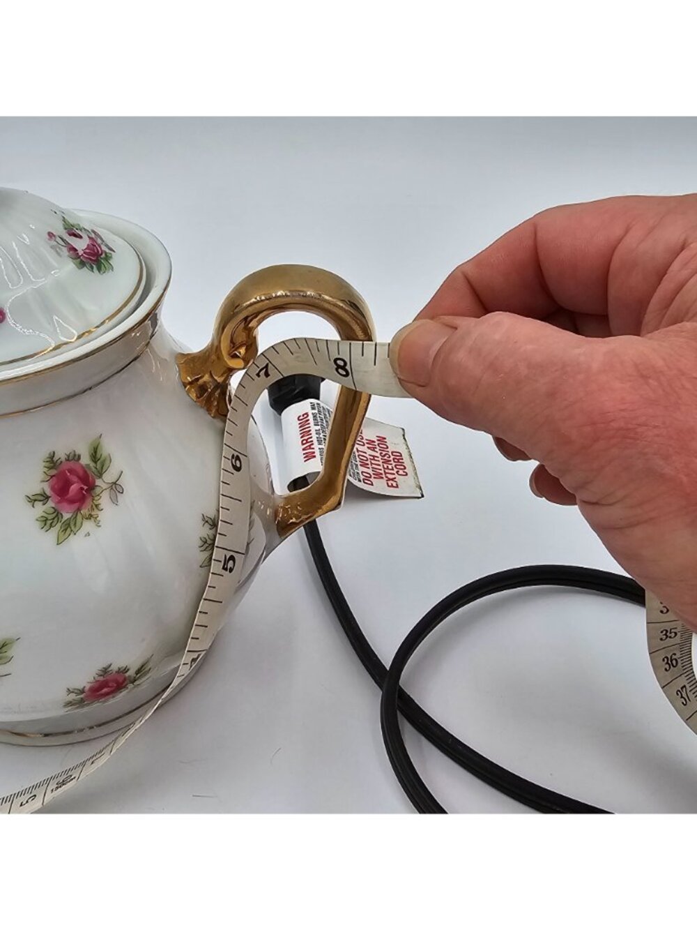 Vtg Minamiyama Seitosho Electric Teapot Rose Pattern Gold Accents Plug Included - Picture 15 of 15